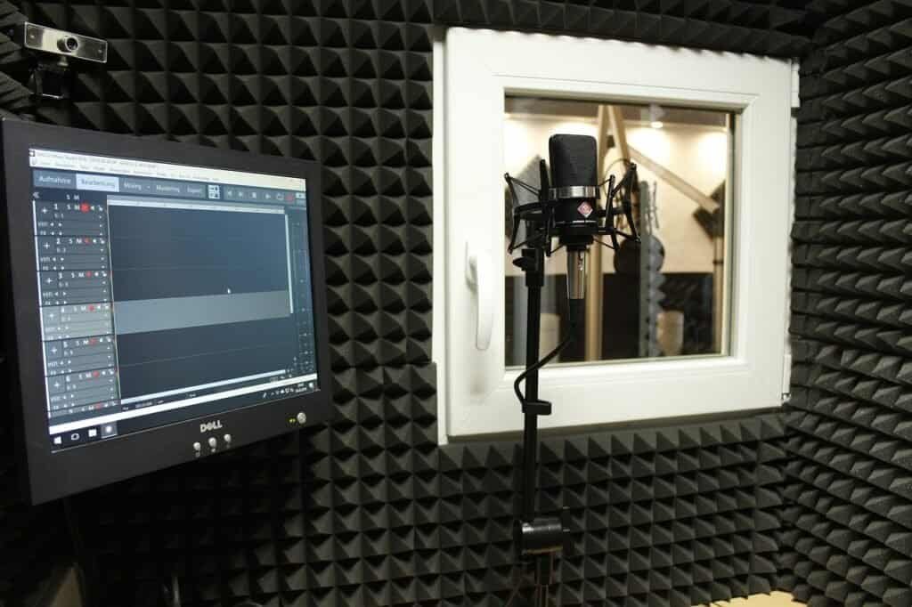 Live room recording studio with a microphone